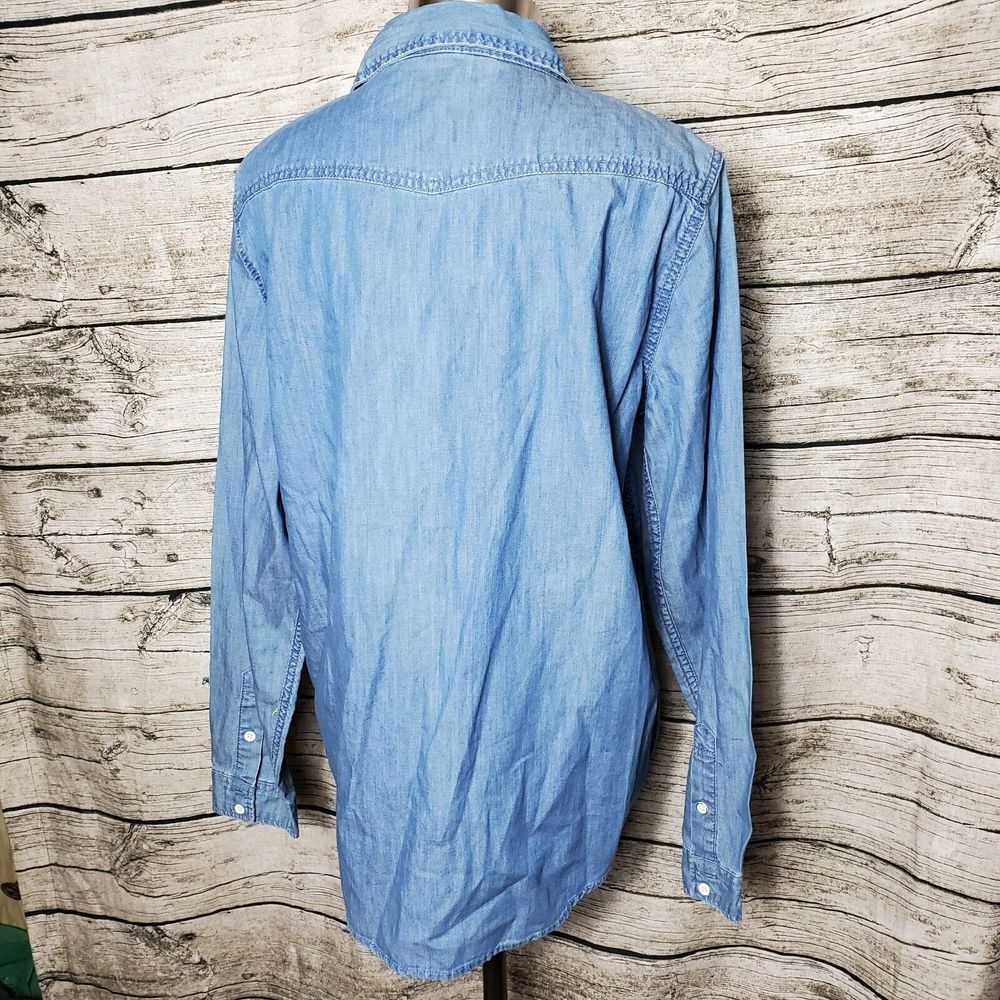 Victoria's Secret Womens Denim Blue Button Down Long Sleeve Shirt Size Large - Picture 3 of 8